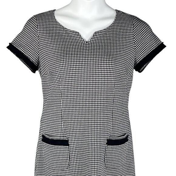 Talbots Womens 10 Black White Houndstooth Sheath Dress Short Sleeves Old Money - Picture 3 of 16